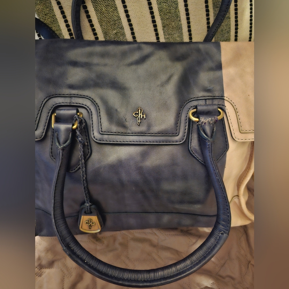 Cole Hann Leather Brooke Flap Deconstructed Tote Blue/Smoke NWT Flaw N Pic - Picture 15 of 16